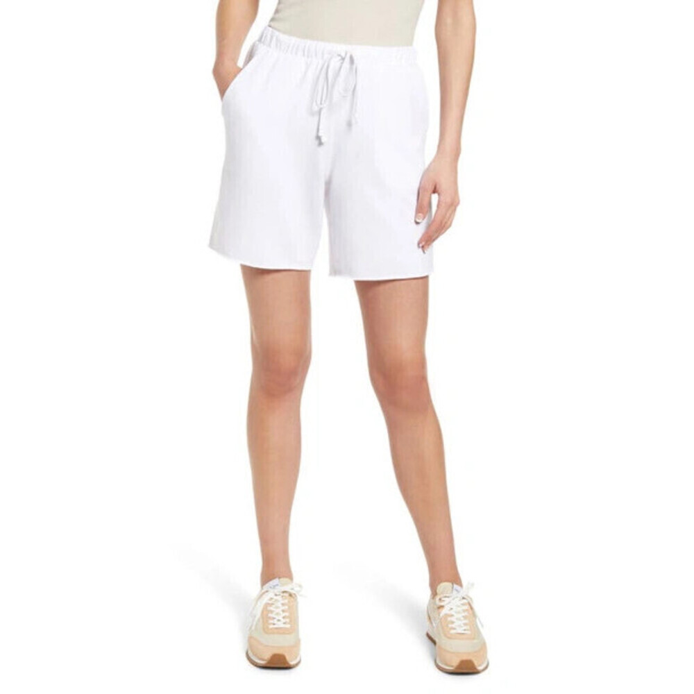 Treasure & Bond Women's Lightweight Fleece Raw-Hem Sweat Shorts In White Size S